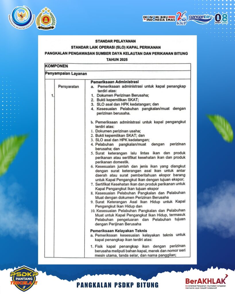 Standar Pelayanan SLO Kapal Perikanan
