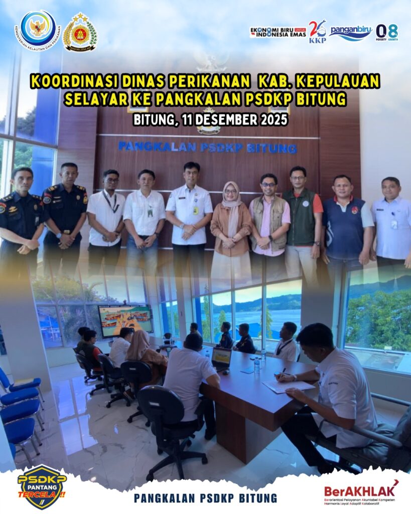 Dinas Perikanan Kabupaten Kepulauan Selayar melaksanakan koordinasi dengan Pangkalan PSDKP Bitung