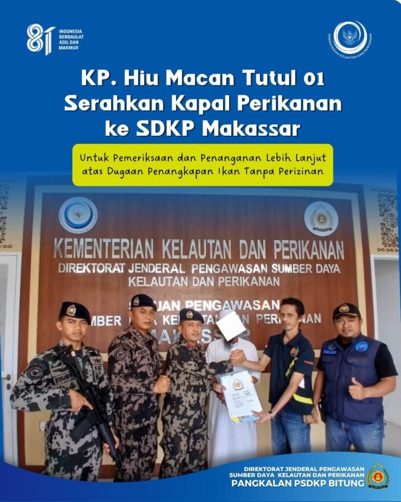 KP Hiu Macan Tutul 01 Serahkan Kapal Perikanan ke Satwas SDKP Makassar